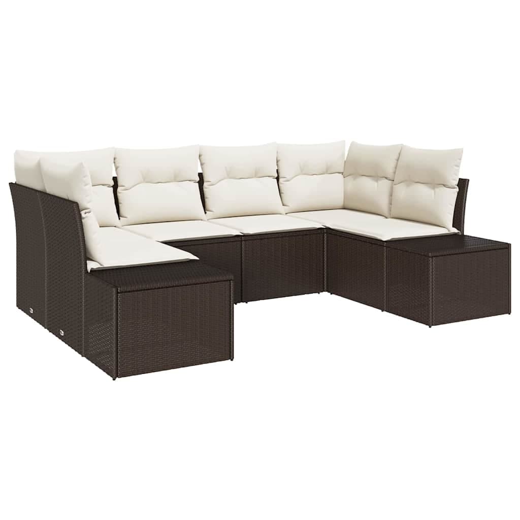 vidaXL Conjunto de Sofá de Jardim com Almofada 6 Peças Castanho Vime Pe - 1669276417