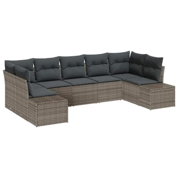 vidaXL Conjunto de Sofá de Jardim com Almofada 7 Peças Cinzeto Vime Pe - 3355186823