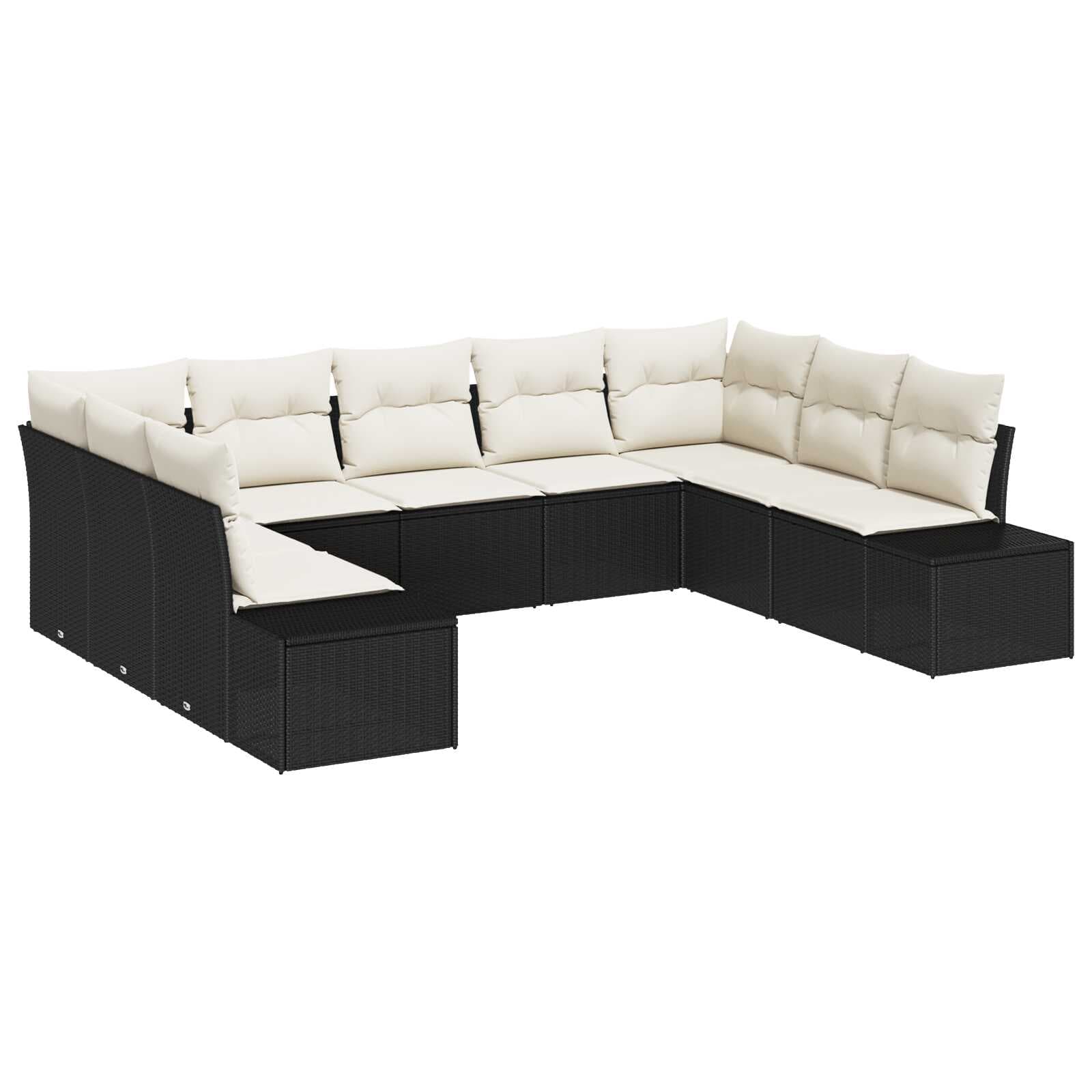 vidaXL Conjunto de Sofá de Jardim com Almofada 9 Peças Preto Vime Pe - 962529985