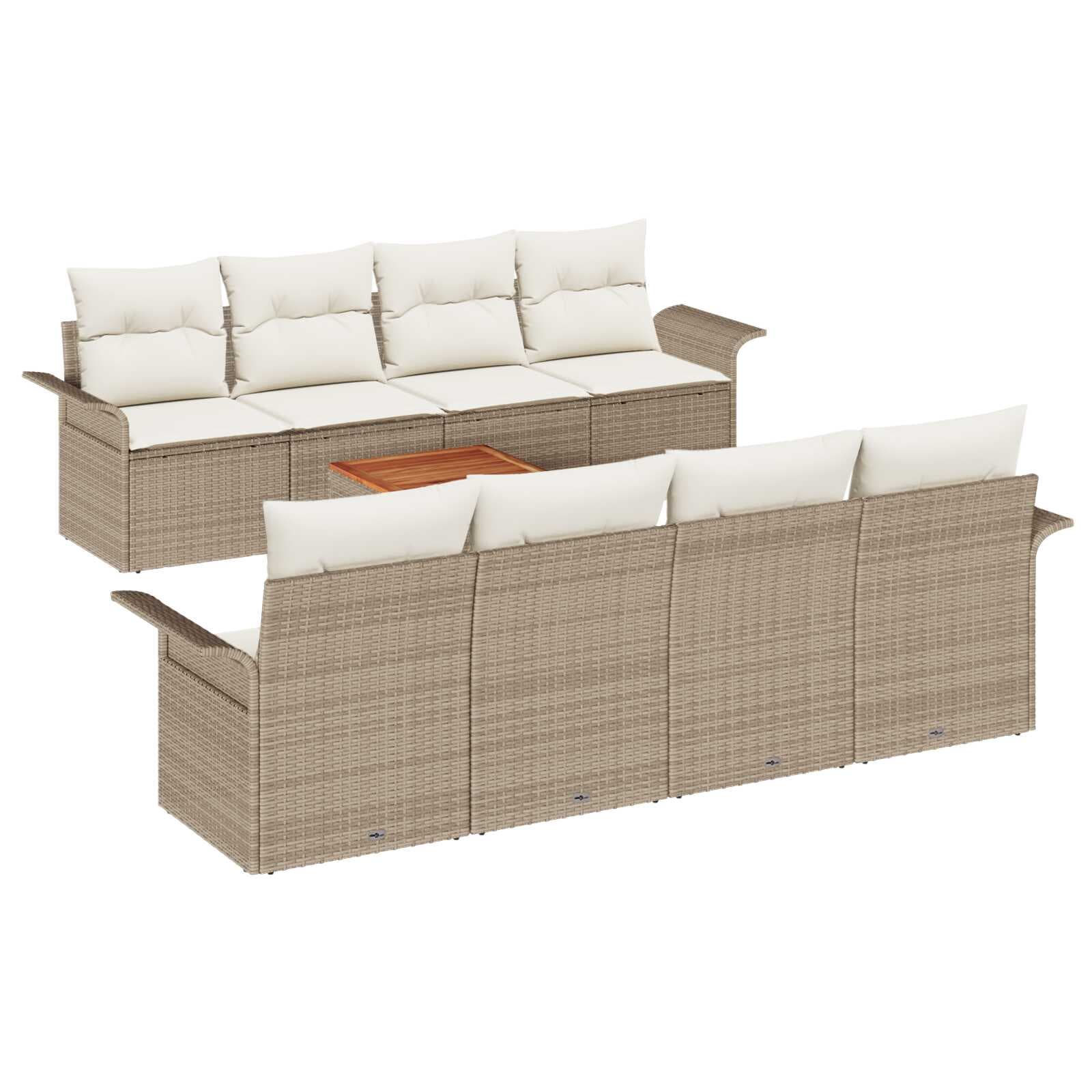 vidaXL Conjunto de Sofá de Jardim com almofada 9 pcs Bege vime PE
