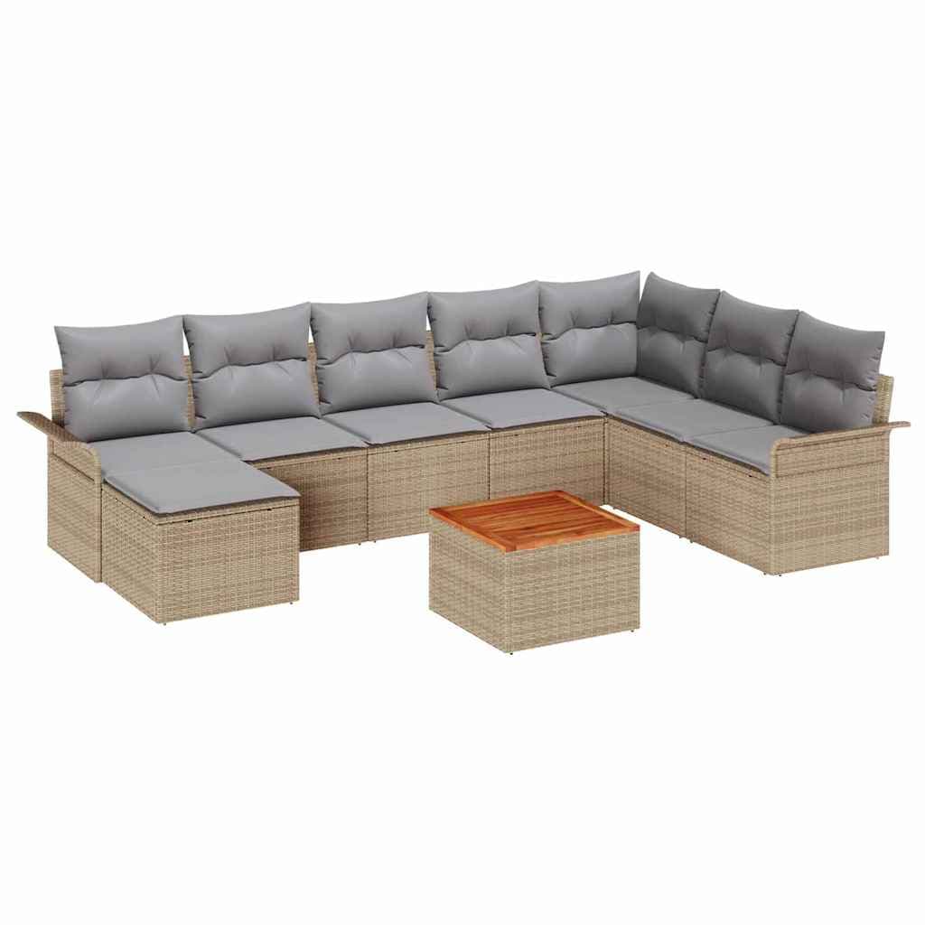 vidaXL Conjunto de Sofá de Jardim com Almofada 9 Peças Bege Vime Pe - 4006979467