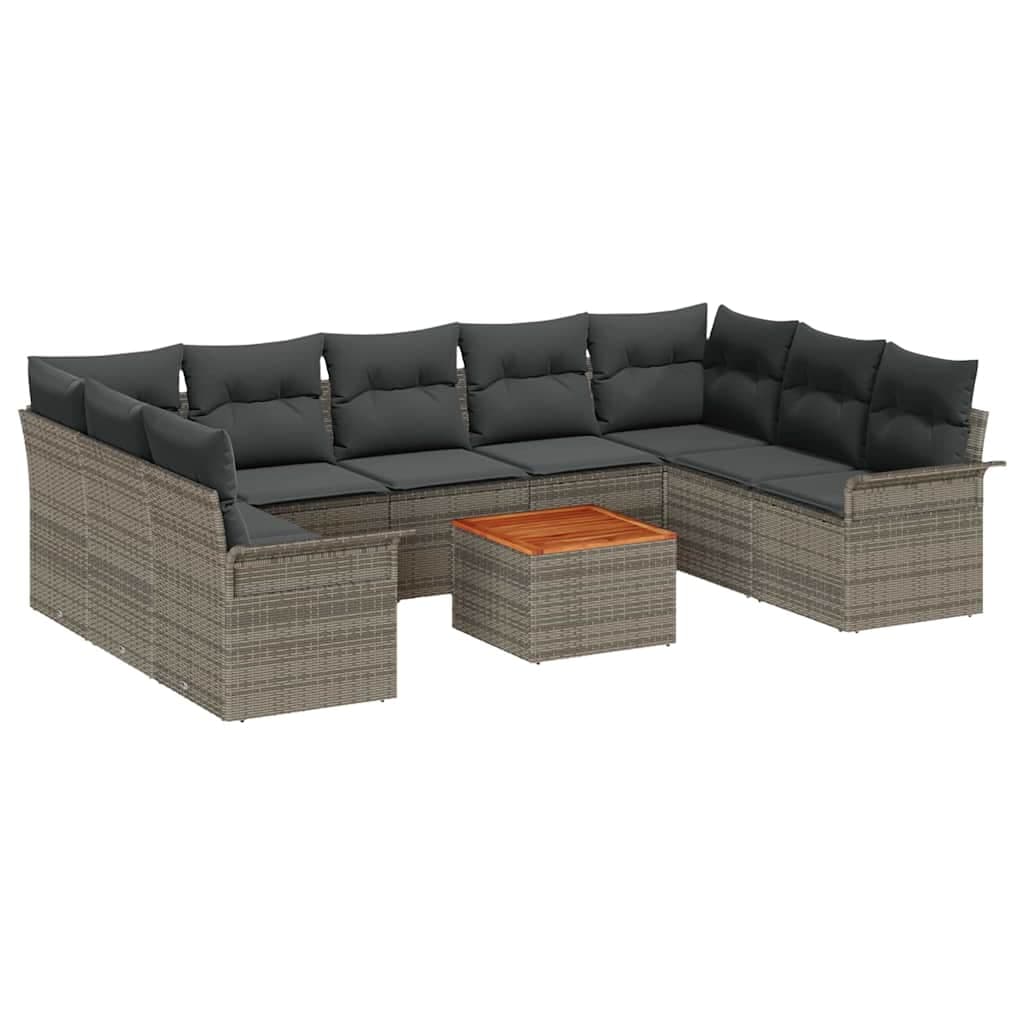 vidaXL Conjunto de Sofá de Jardim com almofada 10 pcs Cinzeto vime PE