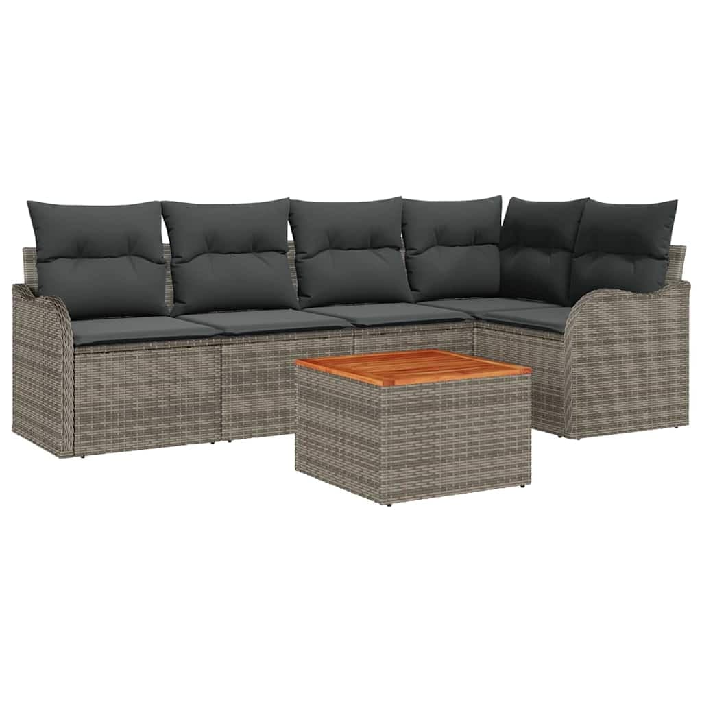 vidaXL Conjunto de Sofá de Jardim com Almofada 6 Peças Cinzeto Vime Pe - 3233276621