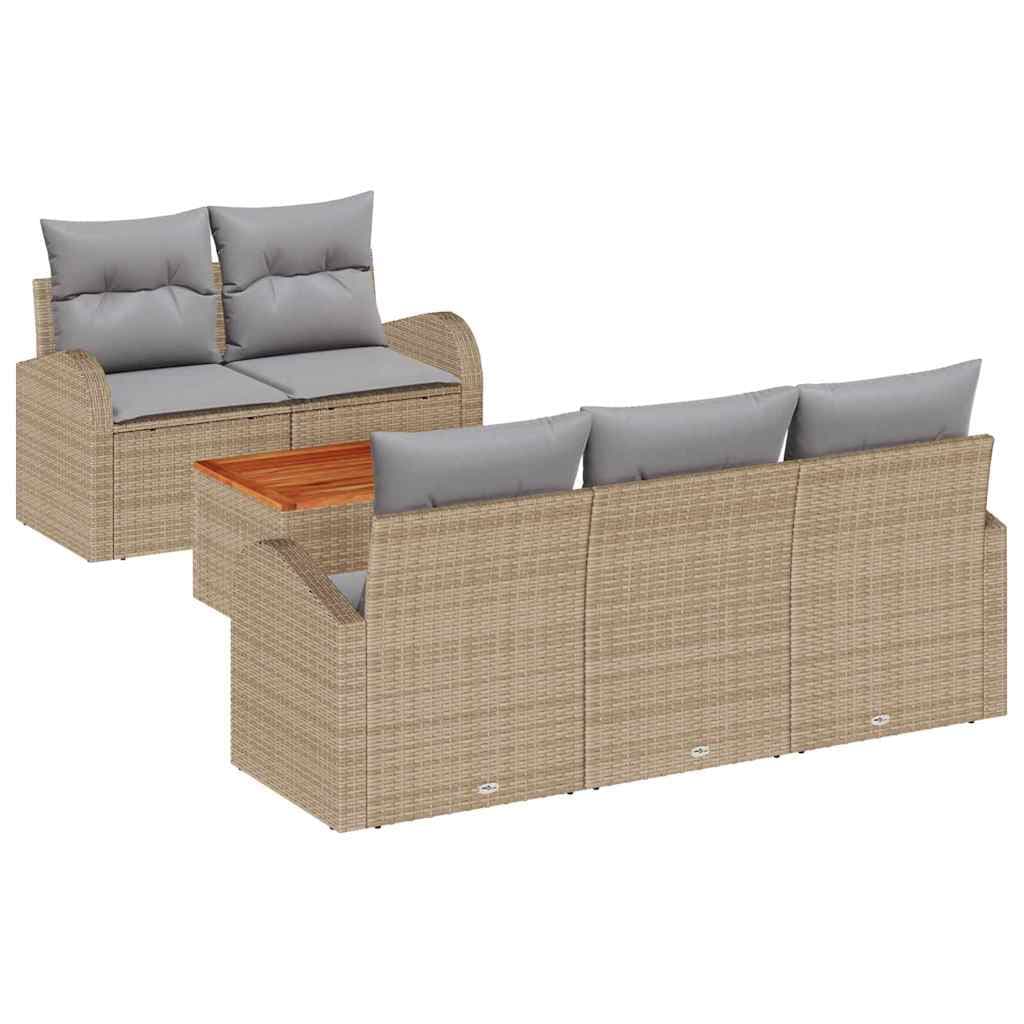 vidaXL Conjunto de Sofá de Jardim com almofada 6 pcs Bege vime PE