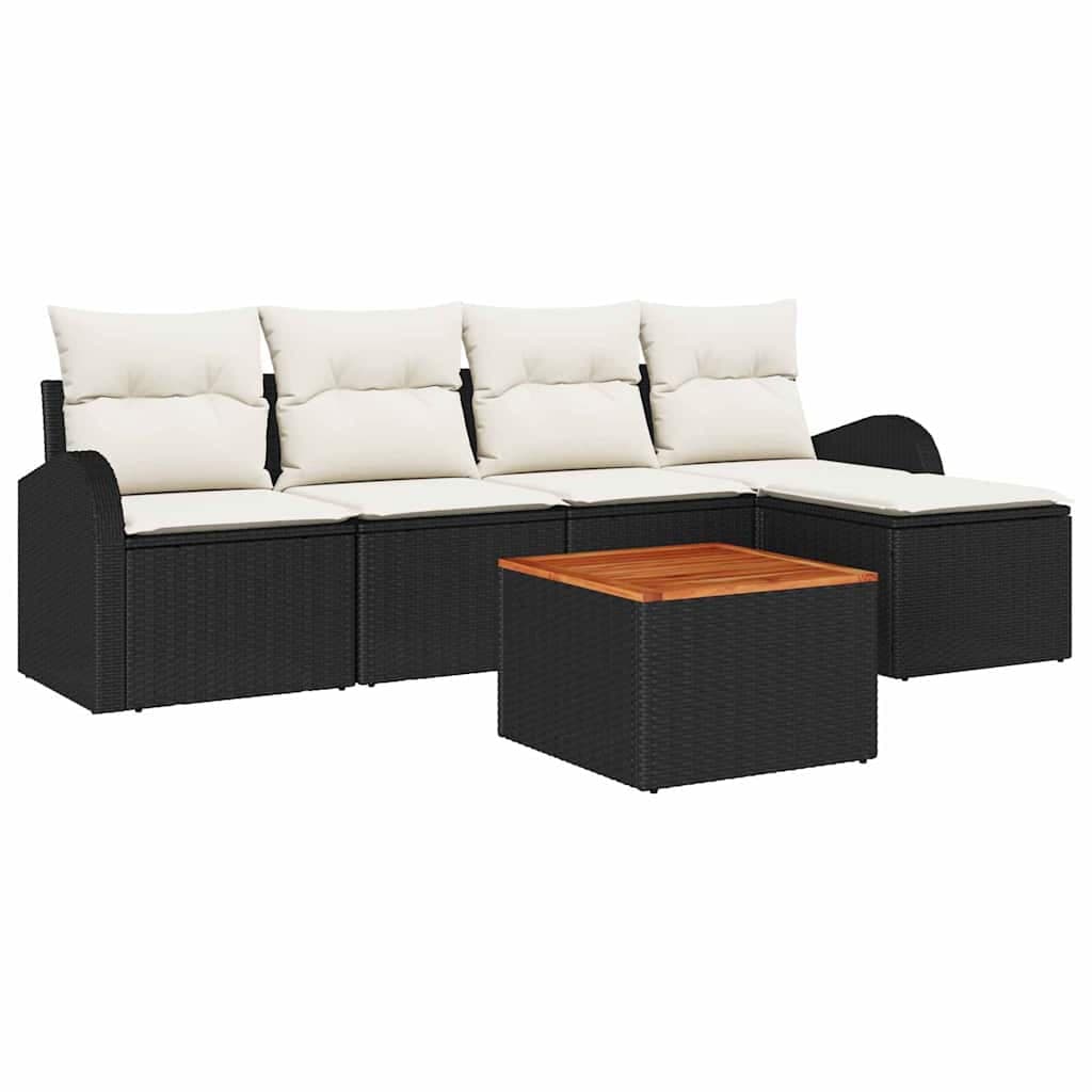 vidaXL Conjunto de Sofá de Jardim com Almofada 6 Peças Preto Vime Pe - 2640309167