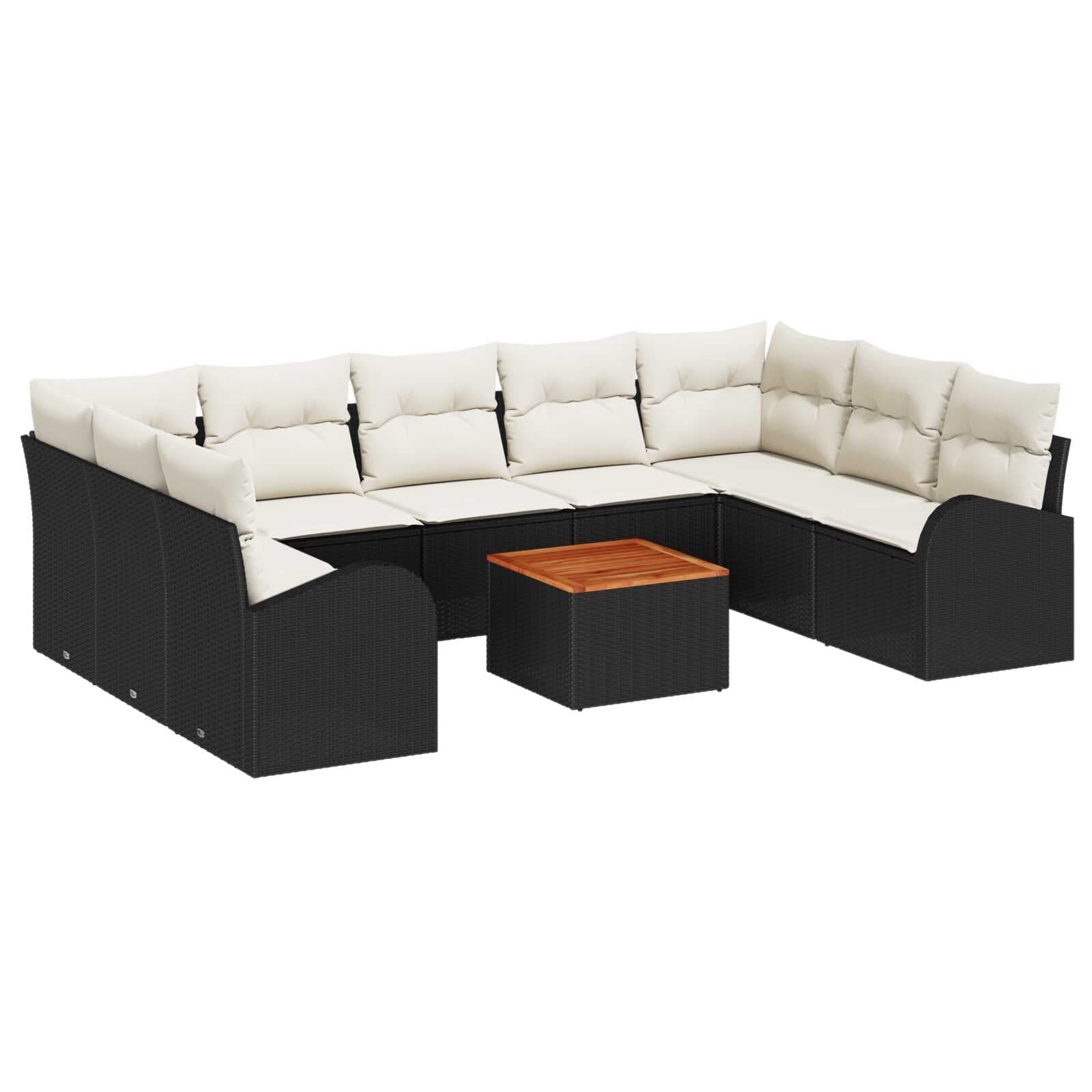 vidaXL Conjunto de Sofá de Jardim com almofada 10 pcs Preto vime PE