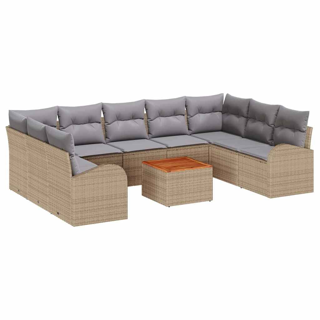 vidaXL Conjunto de Sofá de Jardim com Almofada 10 Peças Bege Vime Pe - 303445447