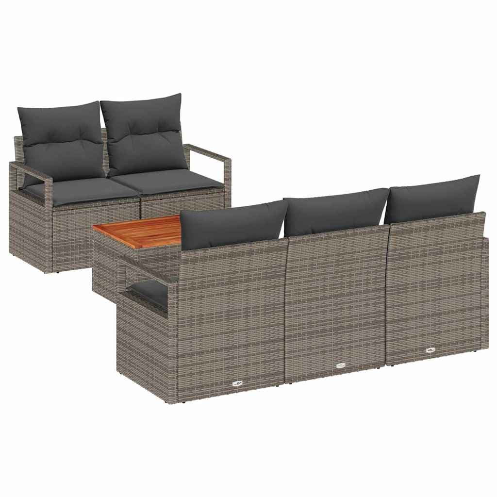 vidaXL Conjunto de Sofá de Jardim com almofada 6 pcs Cinzeto vime PE