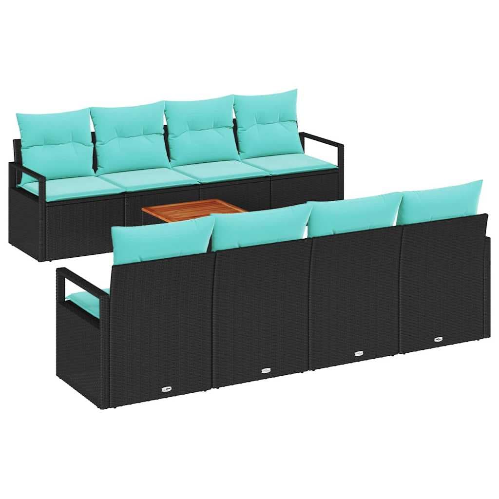 vidaXL Conjunto de Sofá de Jardim com almofada 9 pcs Preto vime PE