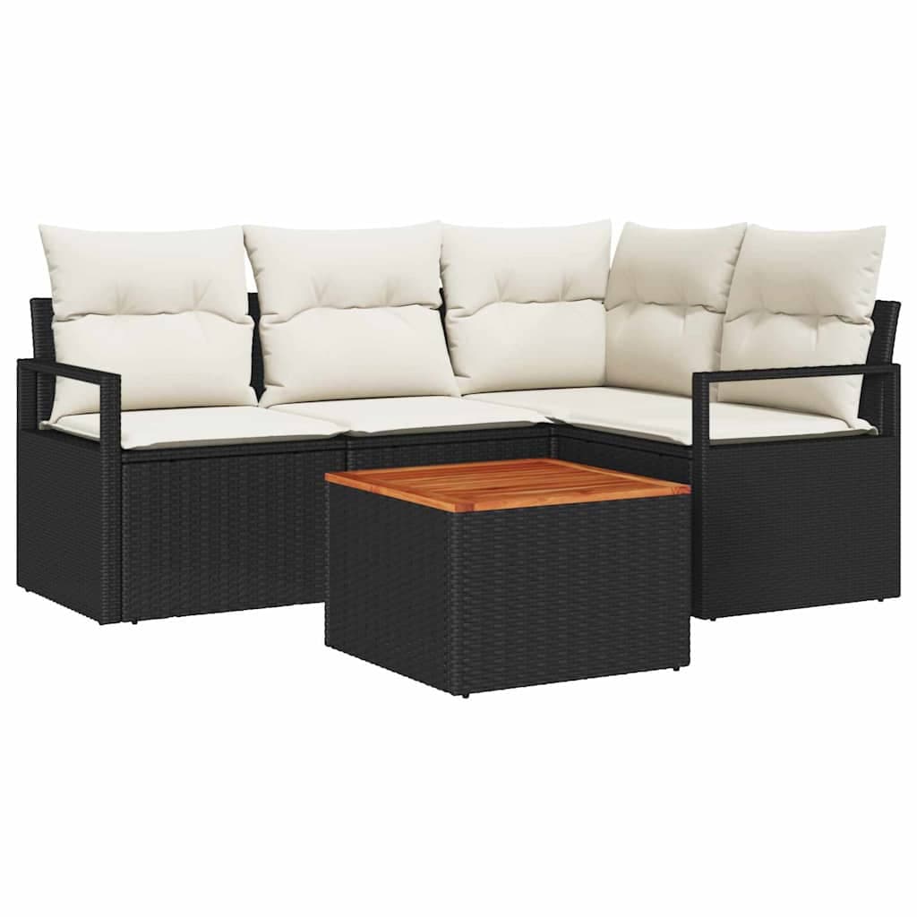 vidaXL Conjunto de Sofá de Jardim com almofada 5 pcs Preto vime PE