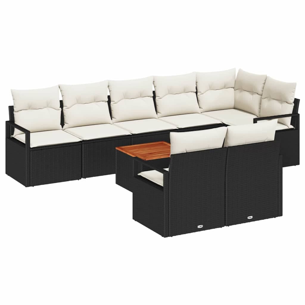 vidaXL Conjunto de Sofá de Jardim com Almofada 9 Peças Preto Vime Pe - 3626820909