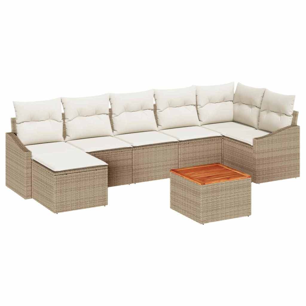 vidaXL Conjunto de Sofá de Jardim com Almofada 8 Peças Bege Vime Pe - 199486815