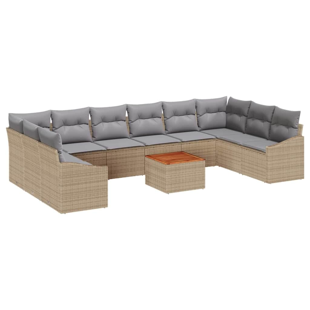 vidaXL Conjunto de Sofá de Jardim com Almofada 11 Peças Bege Vime Pe - 2506146001