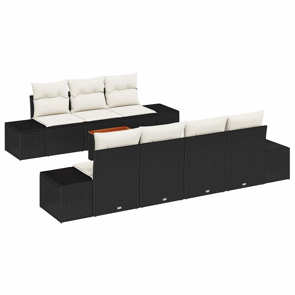 vidaXL Conjunto de Sofá de Jardim com Almofada 8 Peças Preto Vime Pe - 3674506252