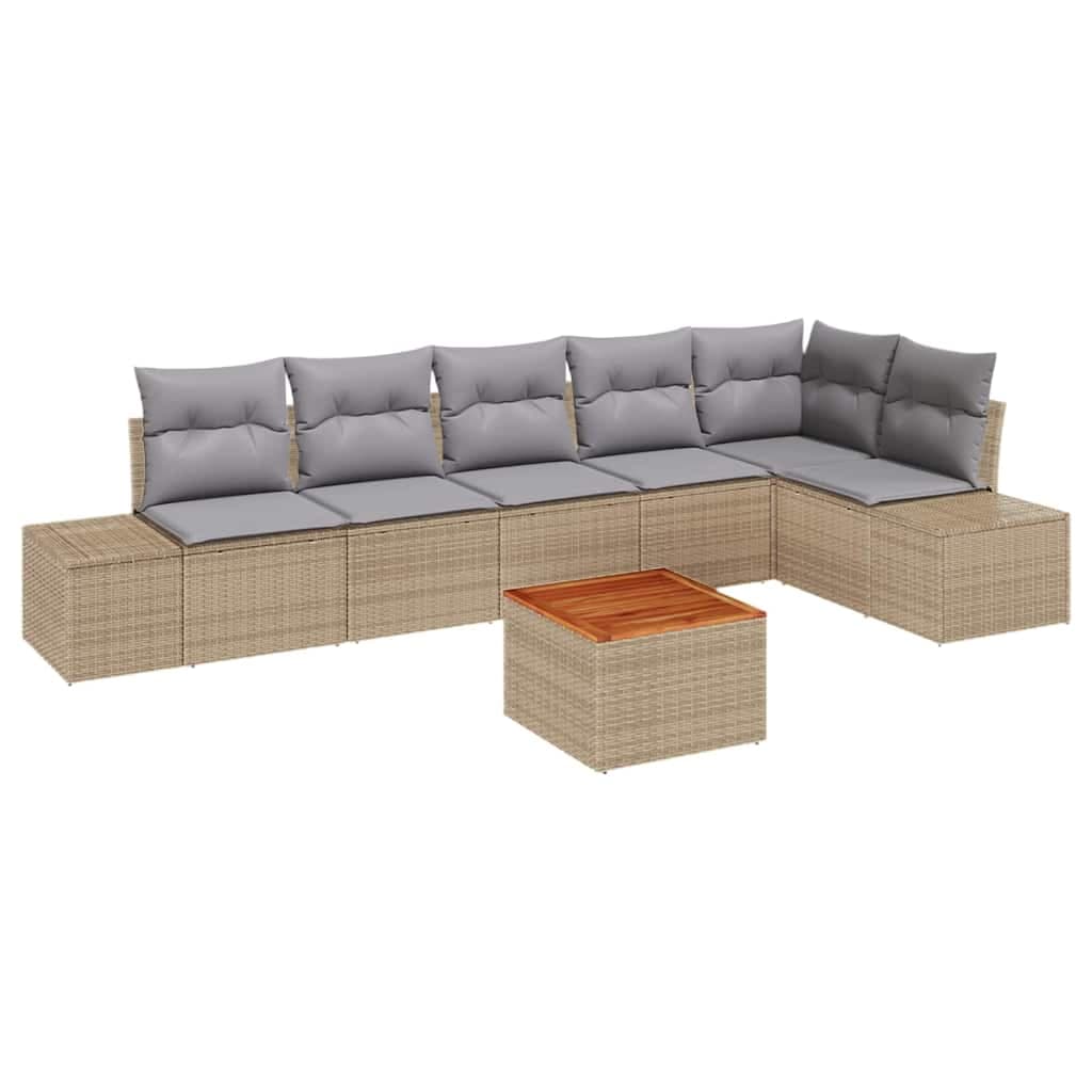 vidaXL Conjunto de Sofá de Jardim com Almofada 7 Peças Bege Vime Pe - 223101809