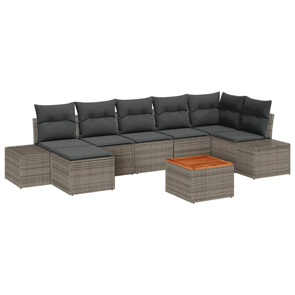 vidaXL Conjunto de Sofá de Jardim com Almofada 8 Peças Cinzeto Vime Pe - 2479845119