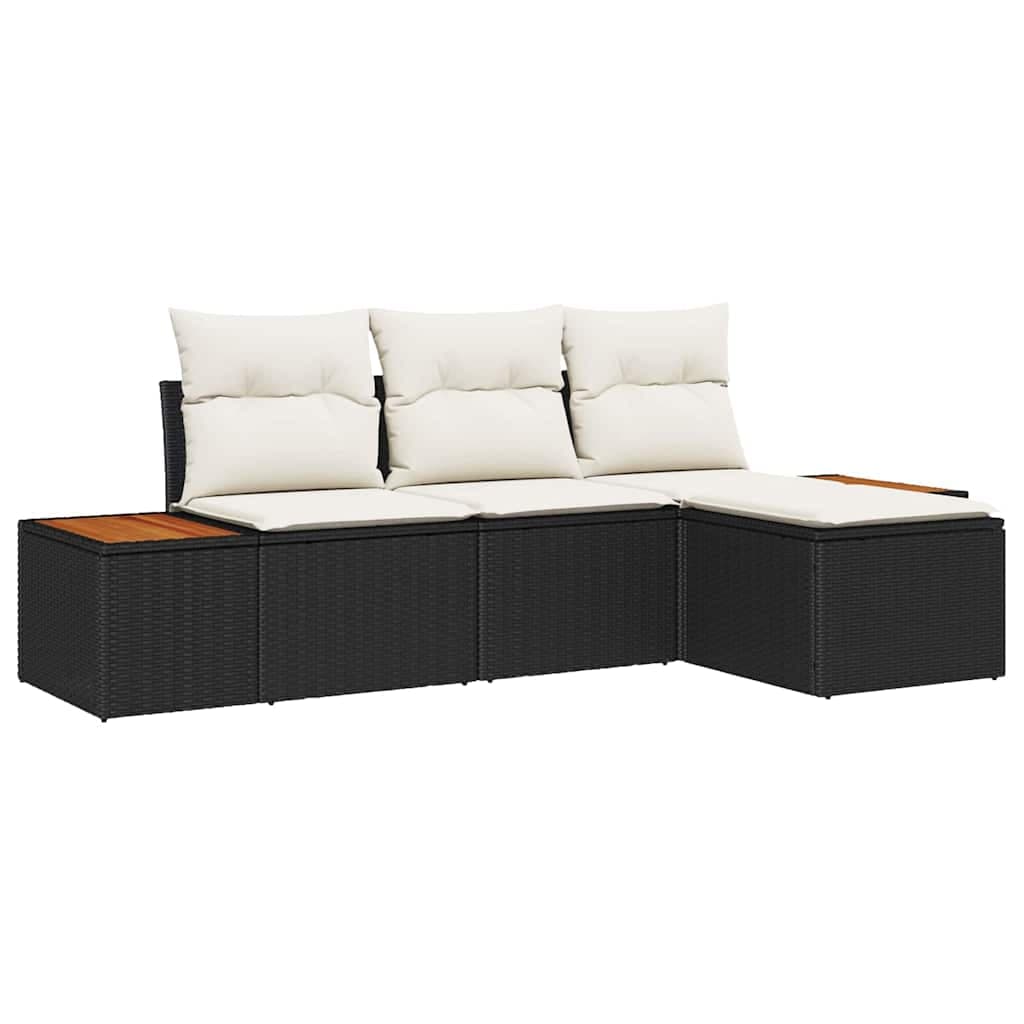 vidaXL Conjunto de Sofá de Jardim com almofada 4 pcs Preto vime PE