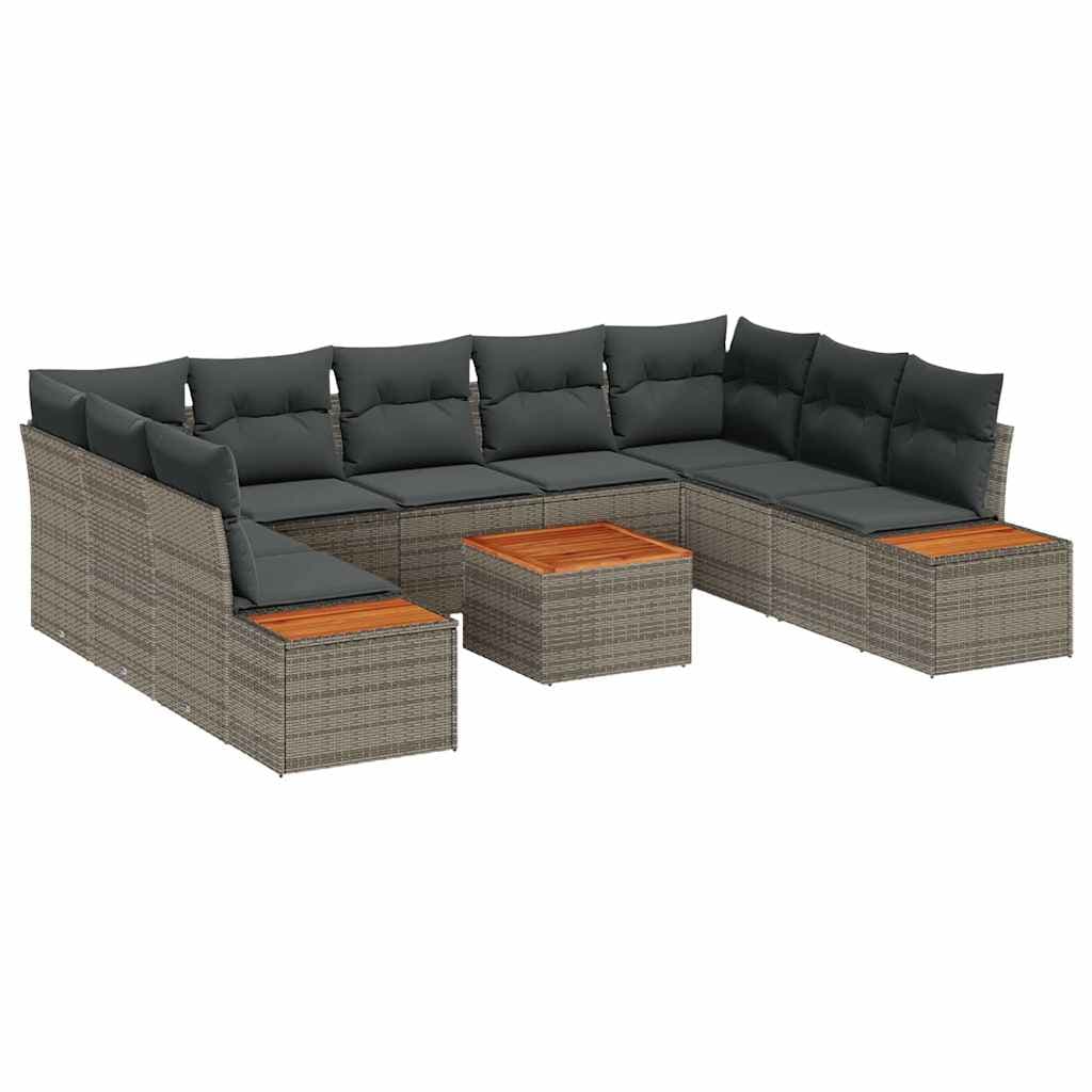 vidaXL Conjunto de Sofá de Jardim 10 pcs Cinzeto Rattan Sintético