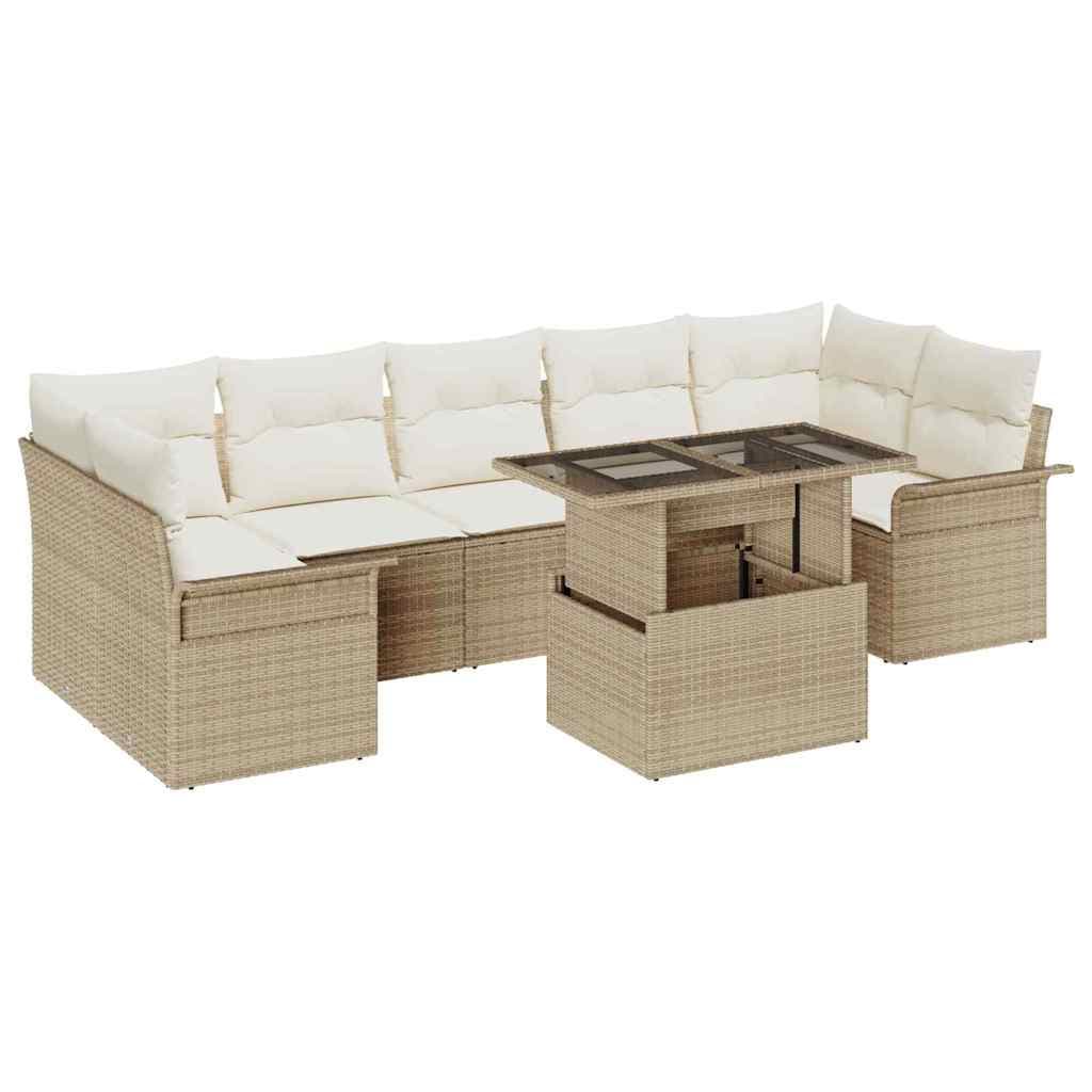vidaXL Conjunto de Sofá de Jardim com Almofada 8 Peças Bege Vime Pe - 1393195029