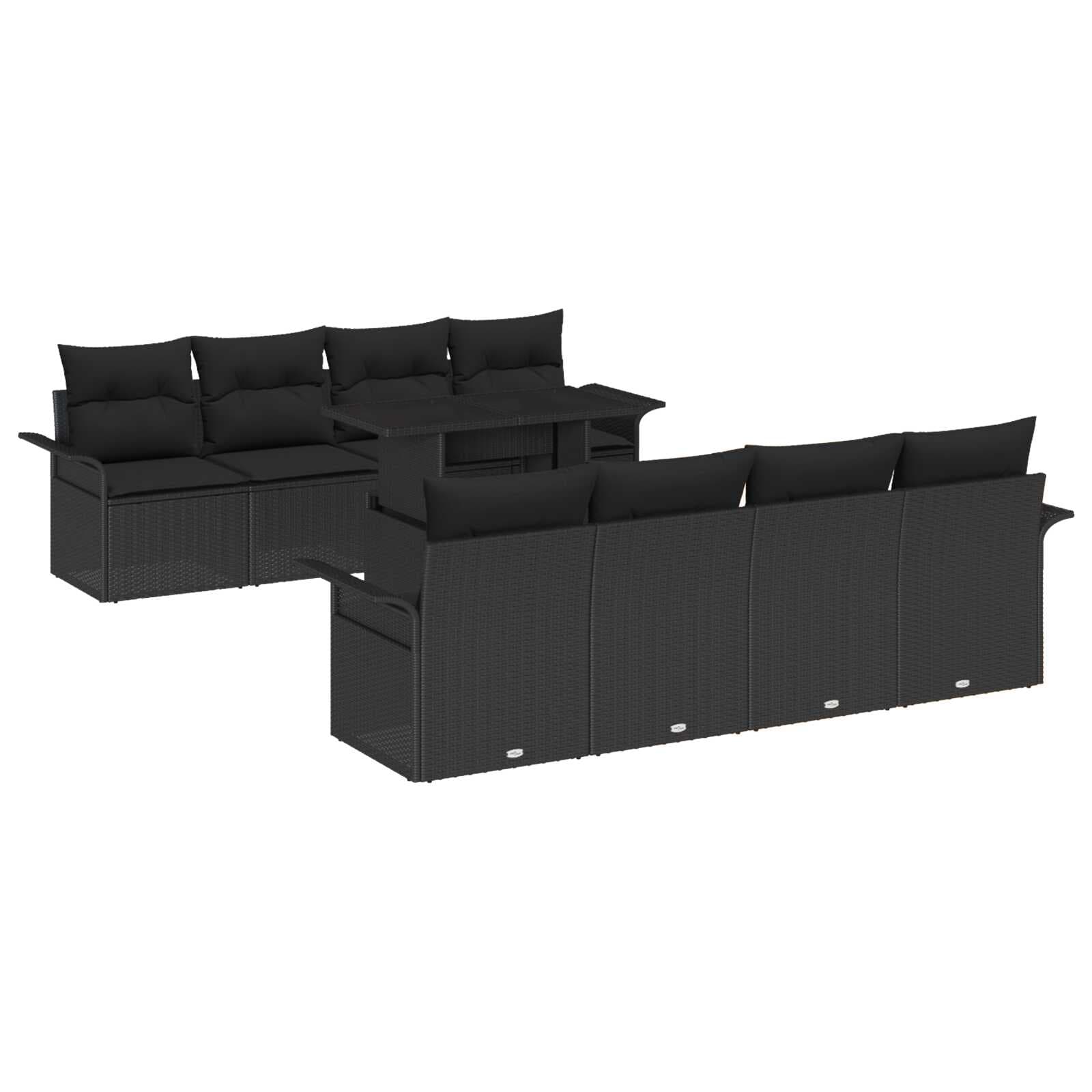 vidaXL Conjunto de Sofá de Jardim com Almofada 9 Peças Preto Vime Pe - 4227056597