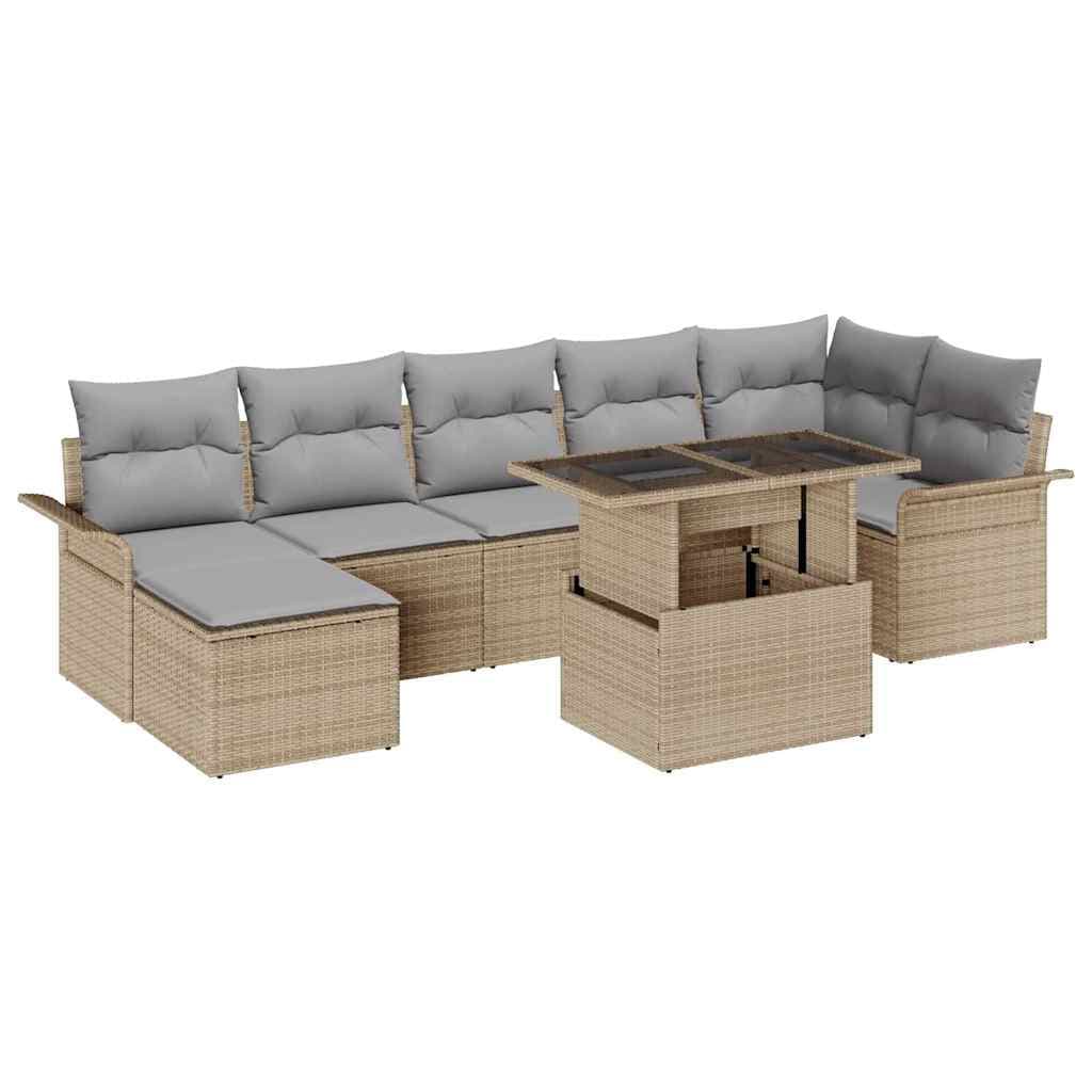 vidaXL Conjunto de Sofá de Jardim 8 Peças Bege Rattan Sintético - 1020531701