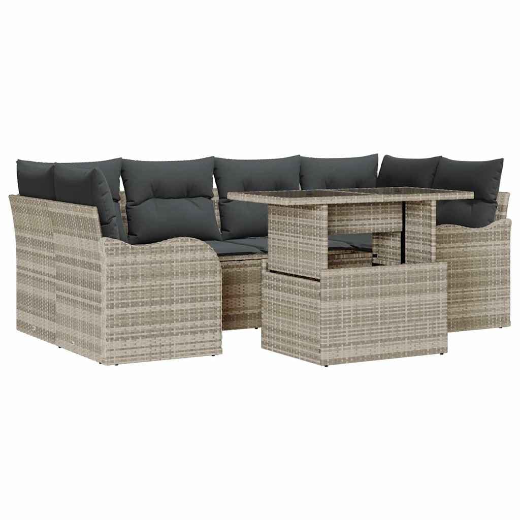 vidaXL Conjunto de Sofá de Jardim com almofada 7 pcs Cinzento-claro