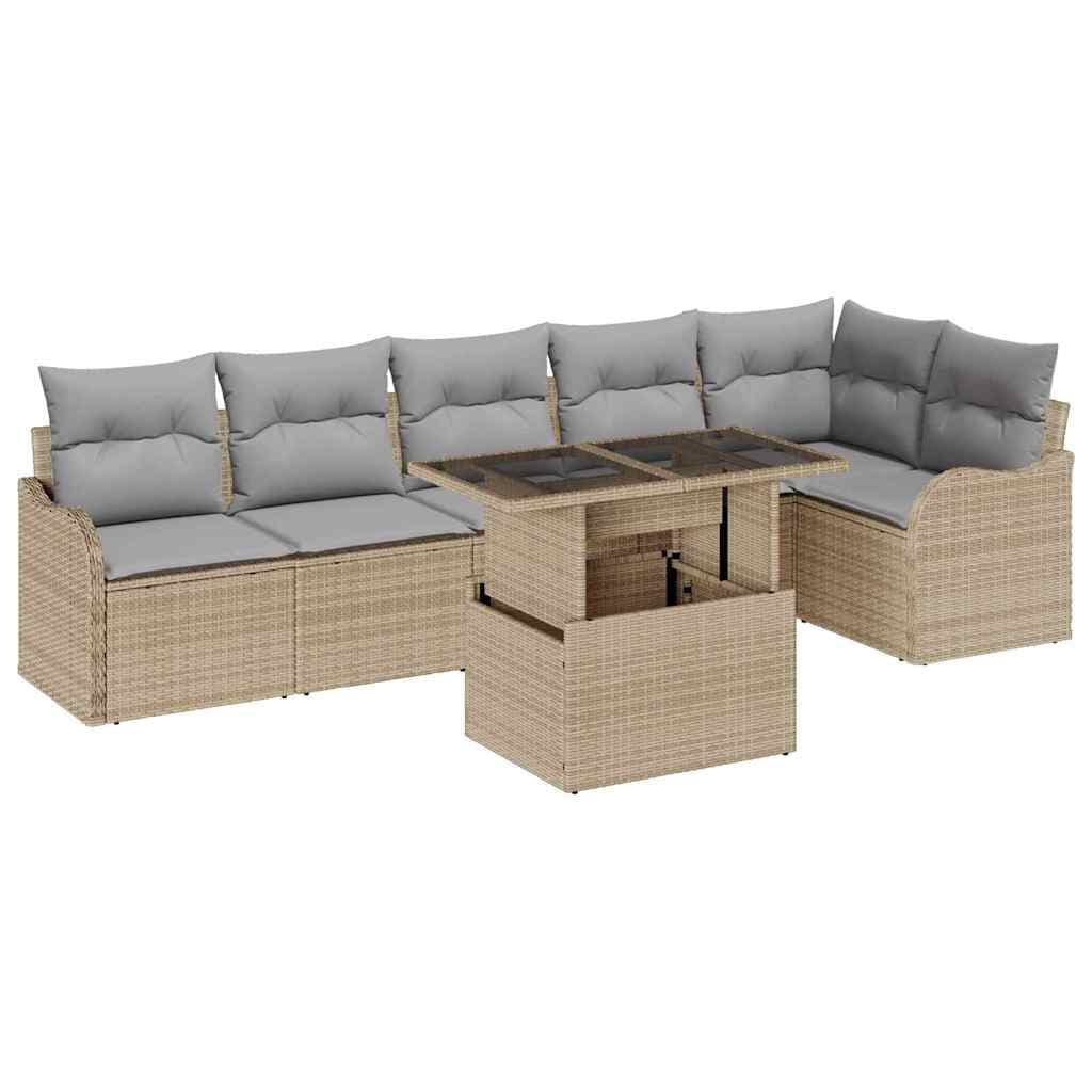 vidaXL Conjunto de Sofás com almofada 7 pcs Bege Rattan Sintético