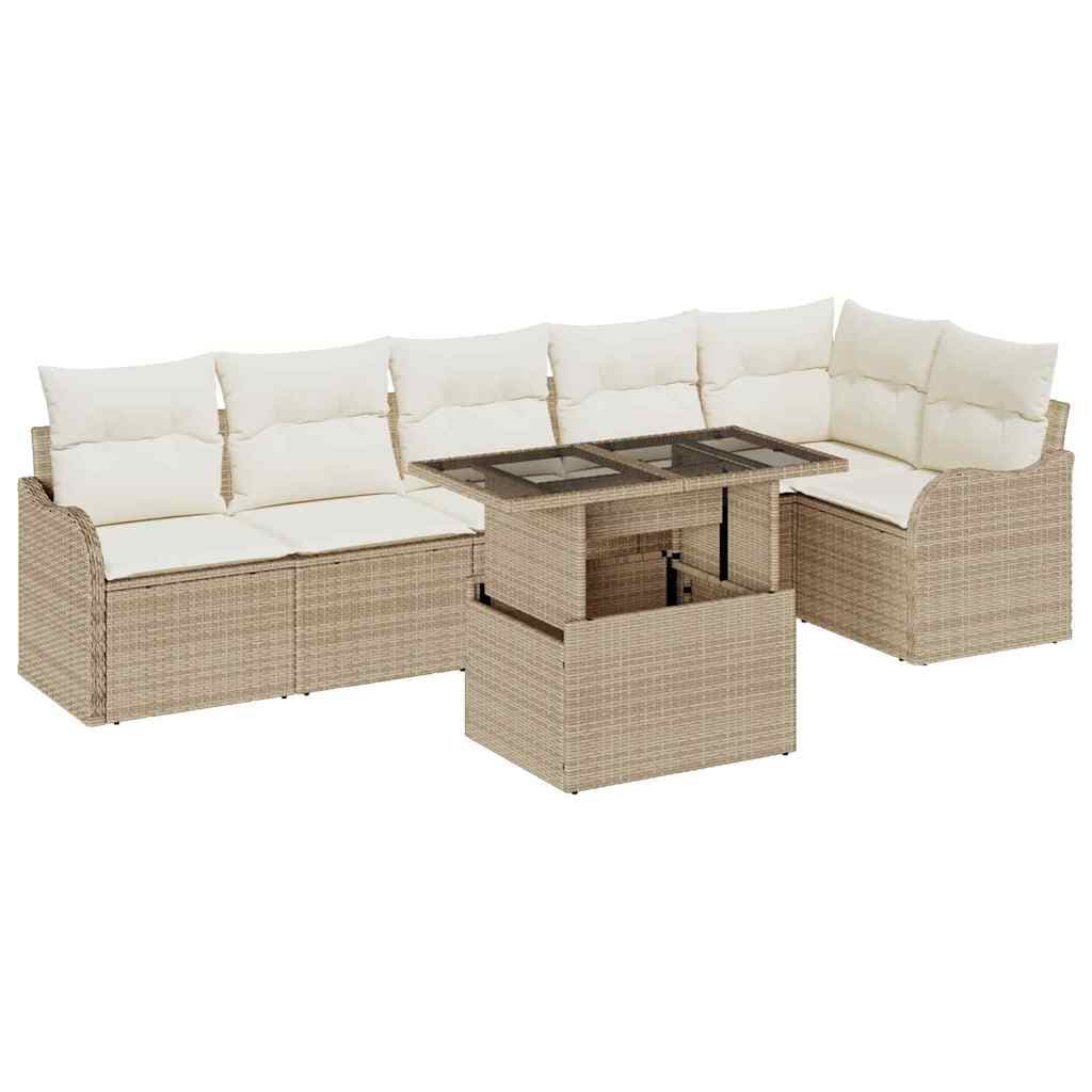 vidaXL Conjunto de Sofás com almofada 7 pcs Bege Rattan Sintético