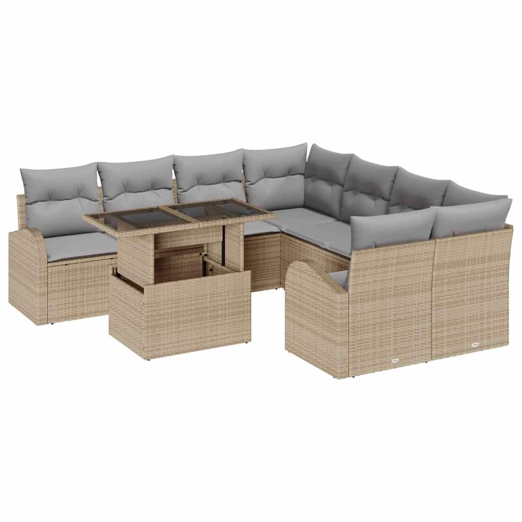 vidaXL Conjunto de Sofá de Jardim com armazenamento 9 pcs Bege vime PE