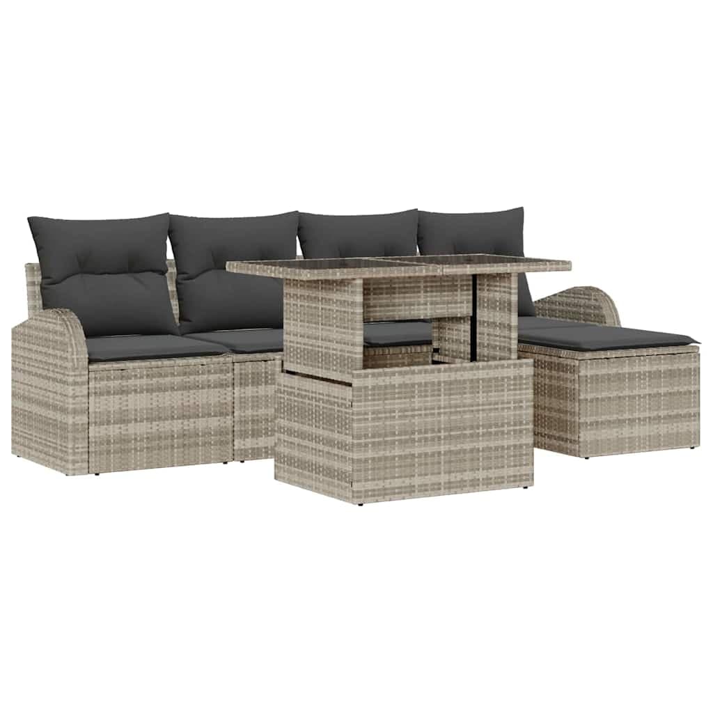 vidaXL Conjunto de Sofá de Jardim 6 Peças Cinzento-claro Vime Pe - 3718773785