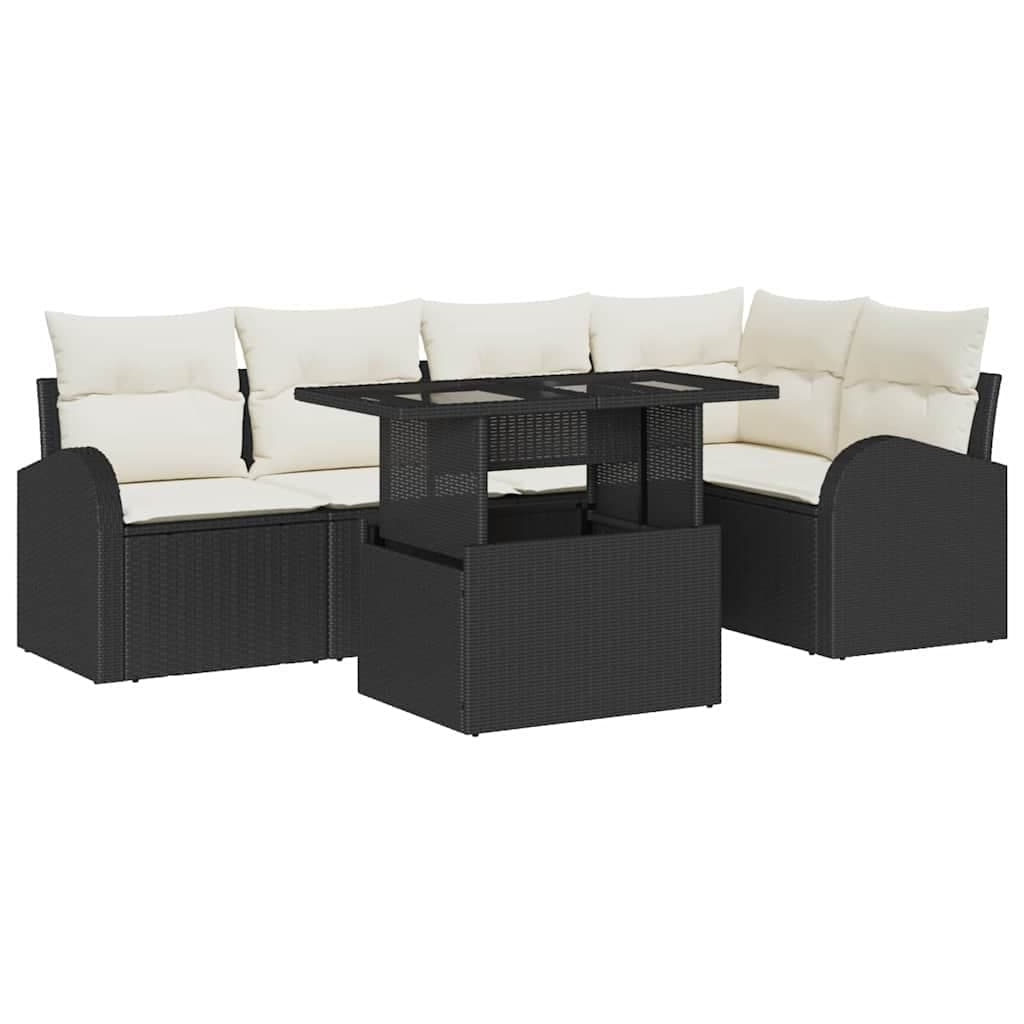 vidaXL Conjunto de Sofá de Jardim Manual 6 pcs Preto e Creme vime PE
