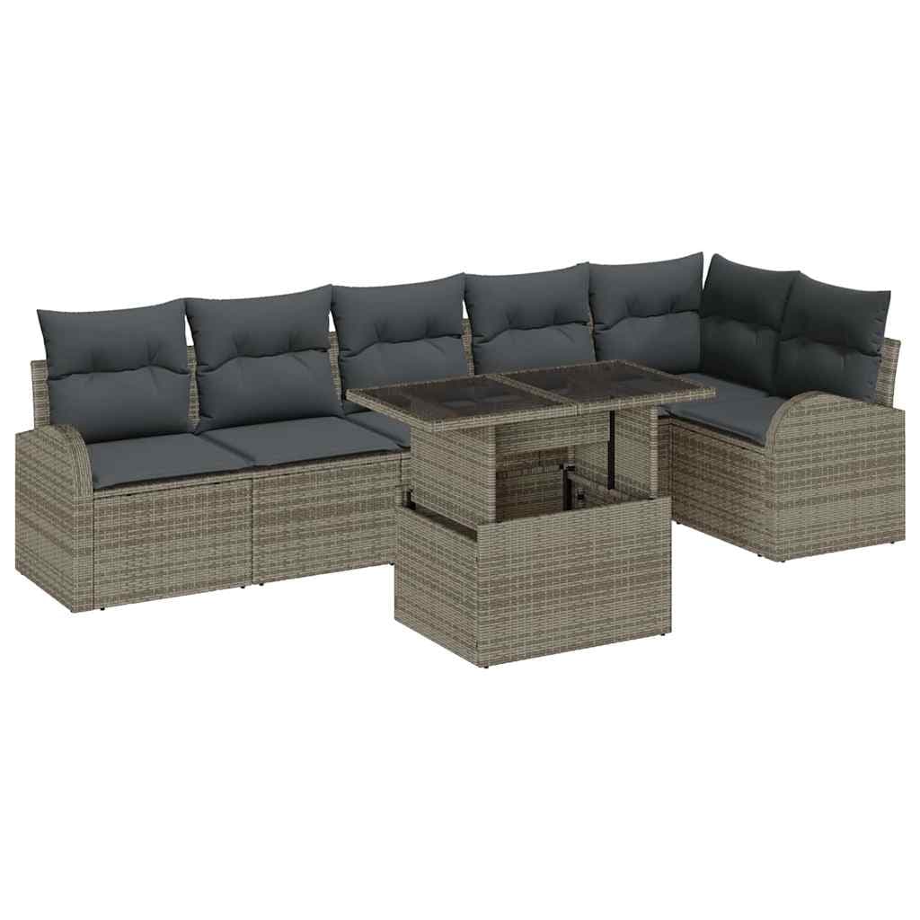 vidaXL Conjunto de Sofá de Jardim com almofada 7 pcs Cinzeto vime PE