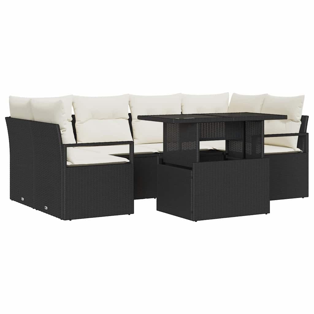vidaXL Conjunto de Sofá de Jardim com travesseiro 7 pcs Preto vime PE