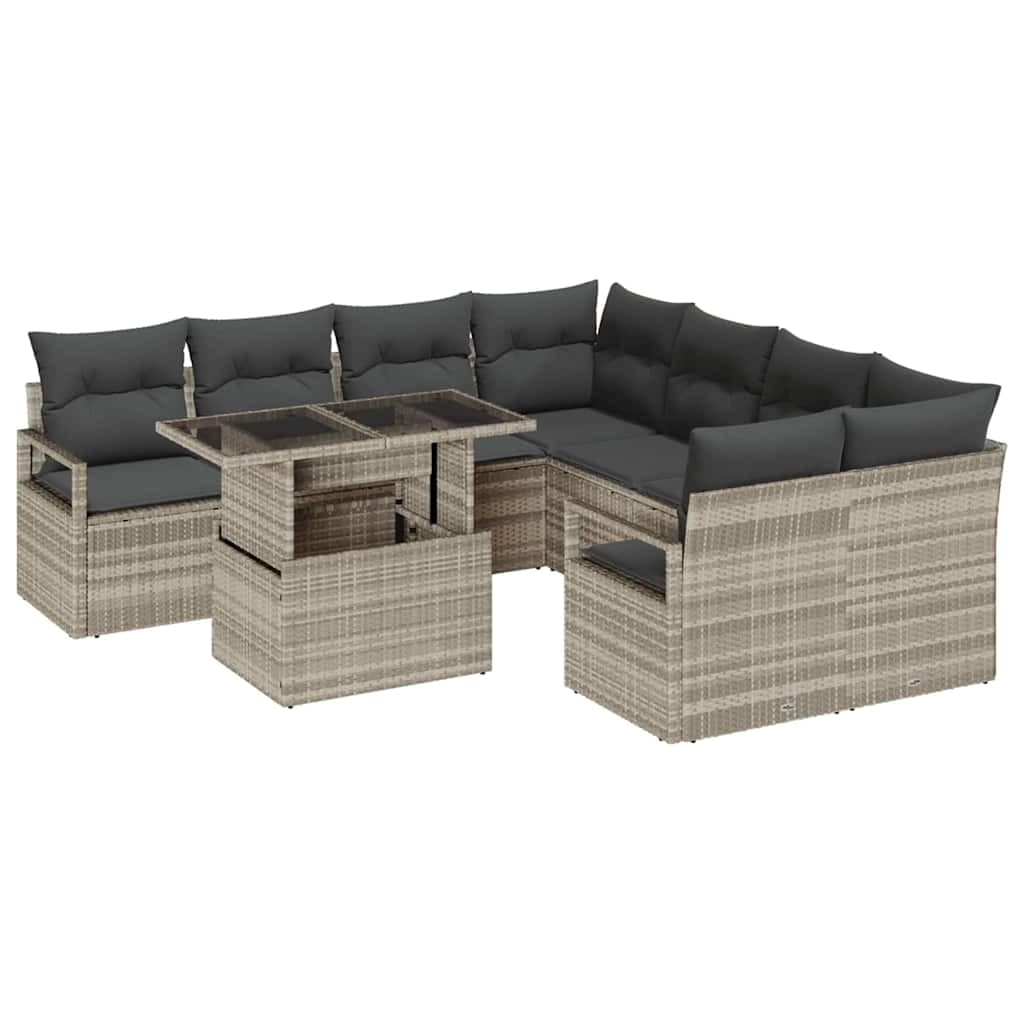 vidaXL Conjunto de Sofá de Jardim 9 pcs Cinzento-claro vime PE