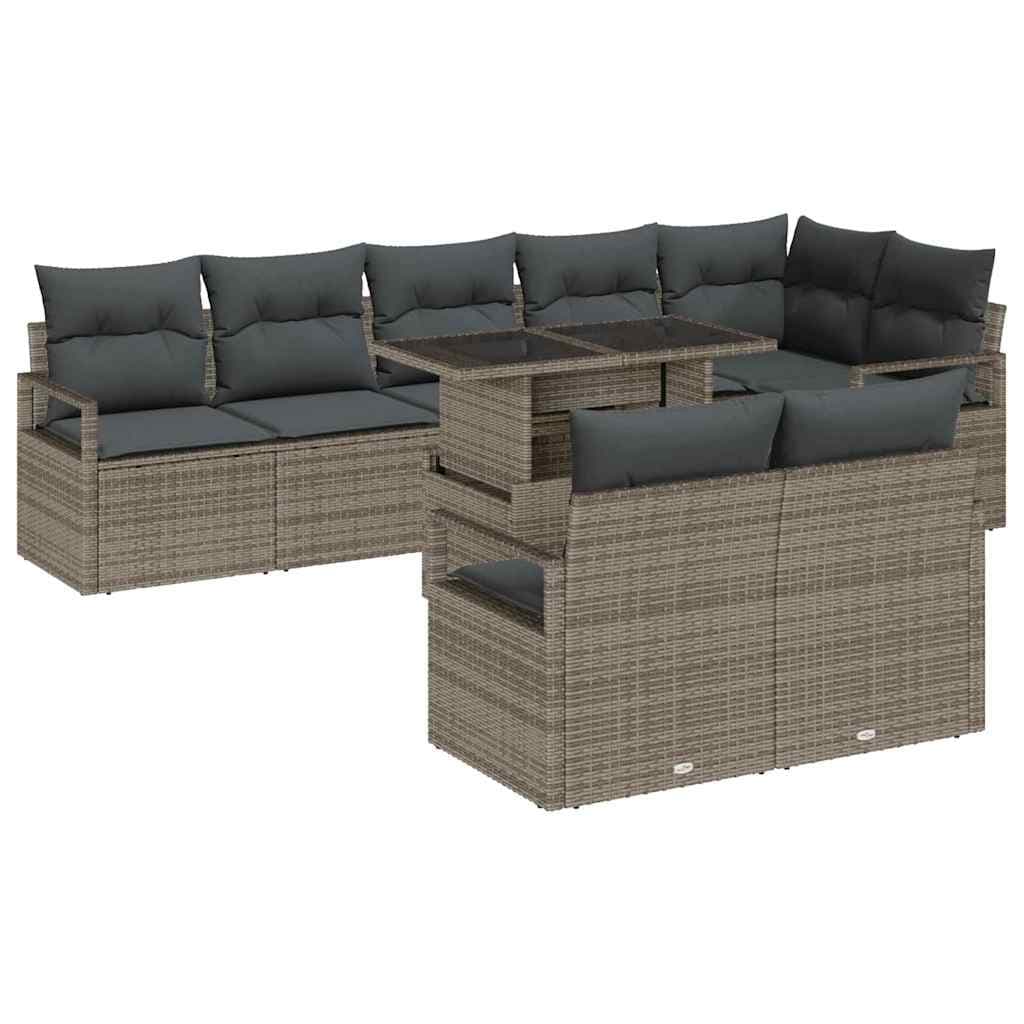 vidaXL Conjunto de Sofá de Jardim com almofada 9 pcs Cinzeto vime PE