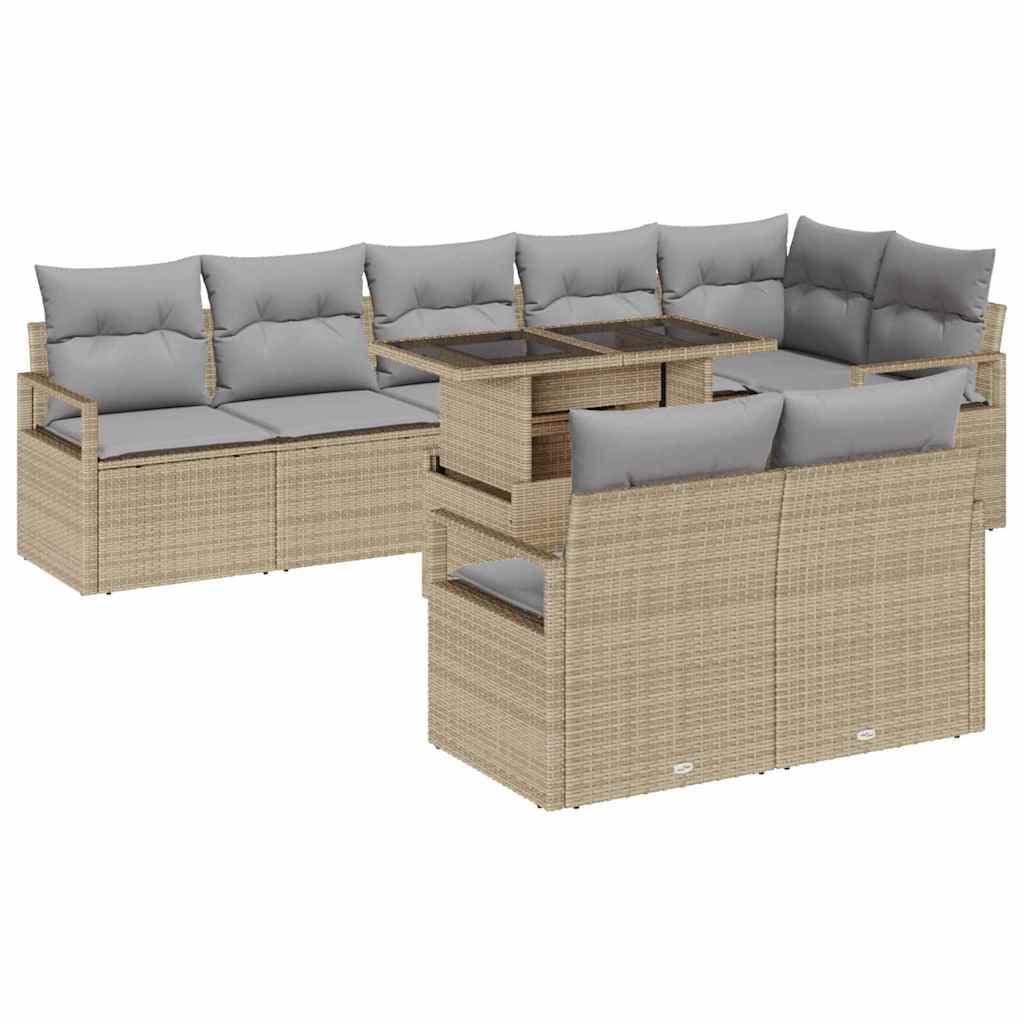 vidaXL Conjunto de Sofá de Jardim 9 pcs bege e cinzento claro vime PE