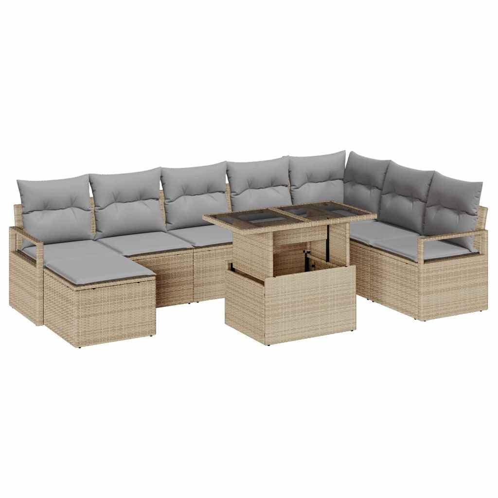 vidaXL Conjunto de Sofá de Jardim 9 pcs bege e cinzento claro