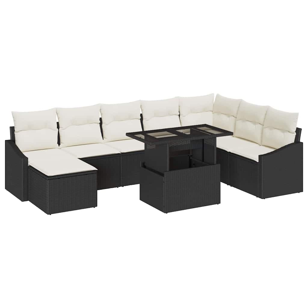 vidaXL Conjunto de Sofás com almofada 9 pcs Preto e Creme vime PE