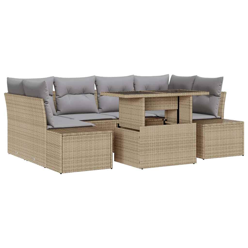 vidaXL Conjunto de Sofás com almofada 7 pcs Bege e Cinza Claro vime PE