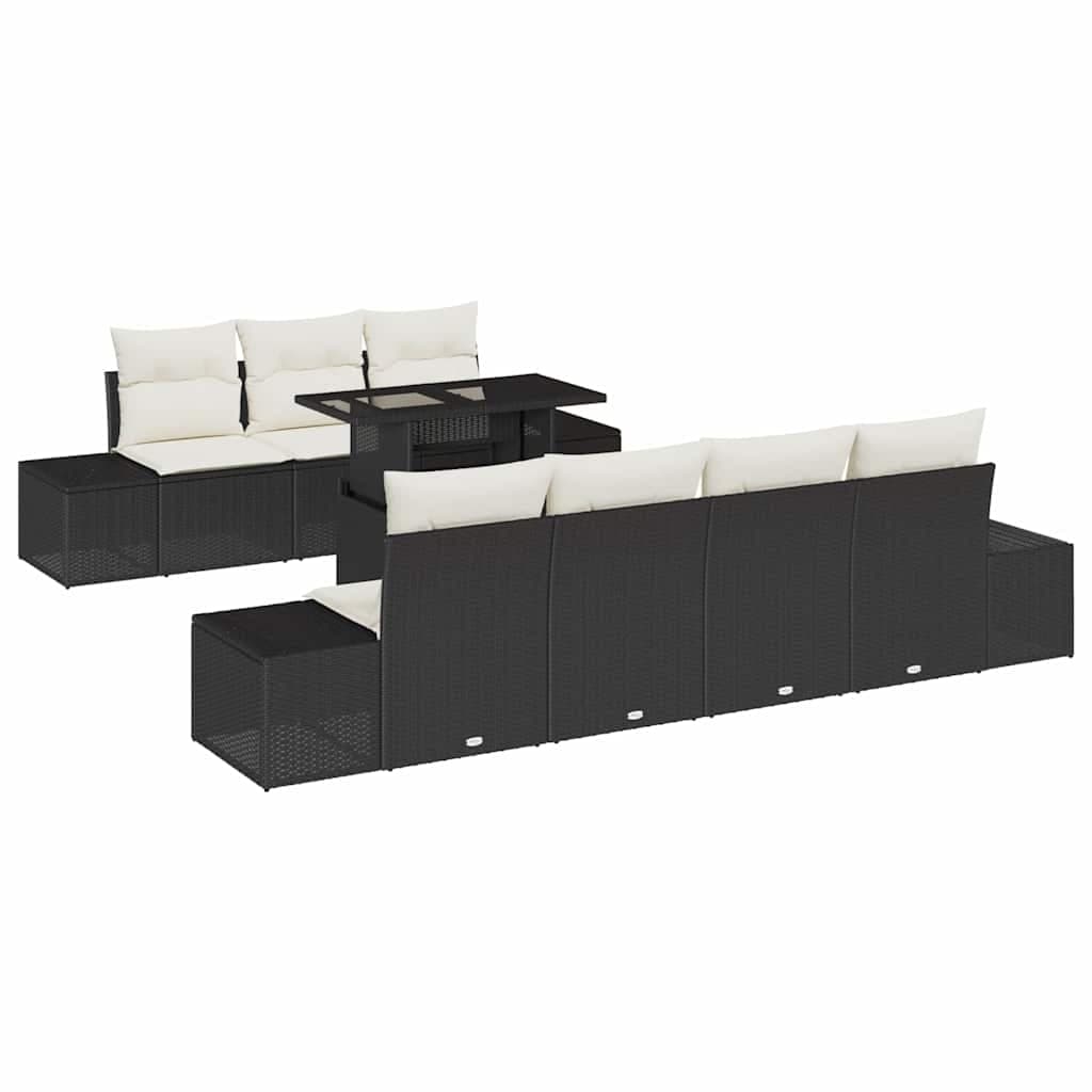 vidaXL Conjunto de Sofás com almofada 8 pcs Preto e Creme vime PE