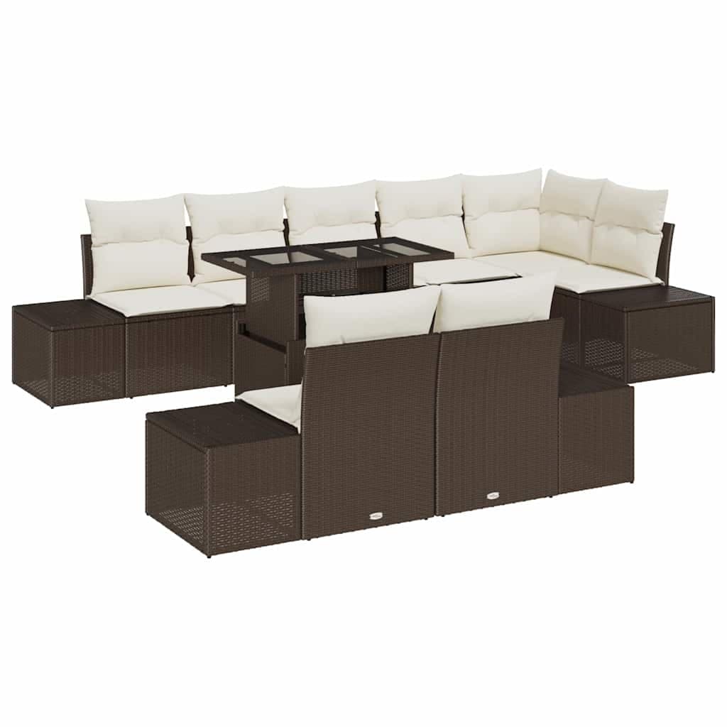 vidaXL Conjunto de Sofá de Jardim 9 pcs Marrom e Creme vime PE