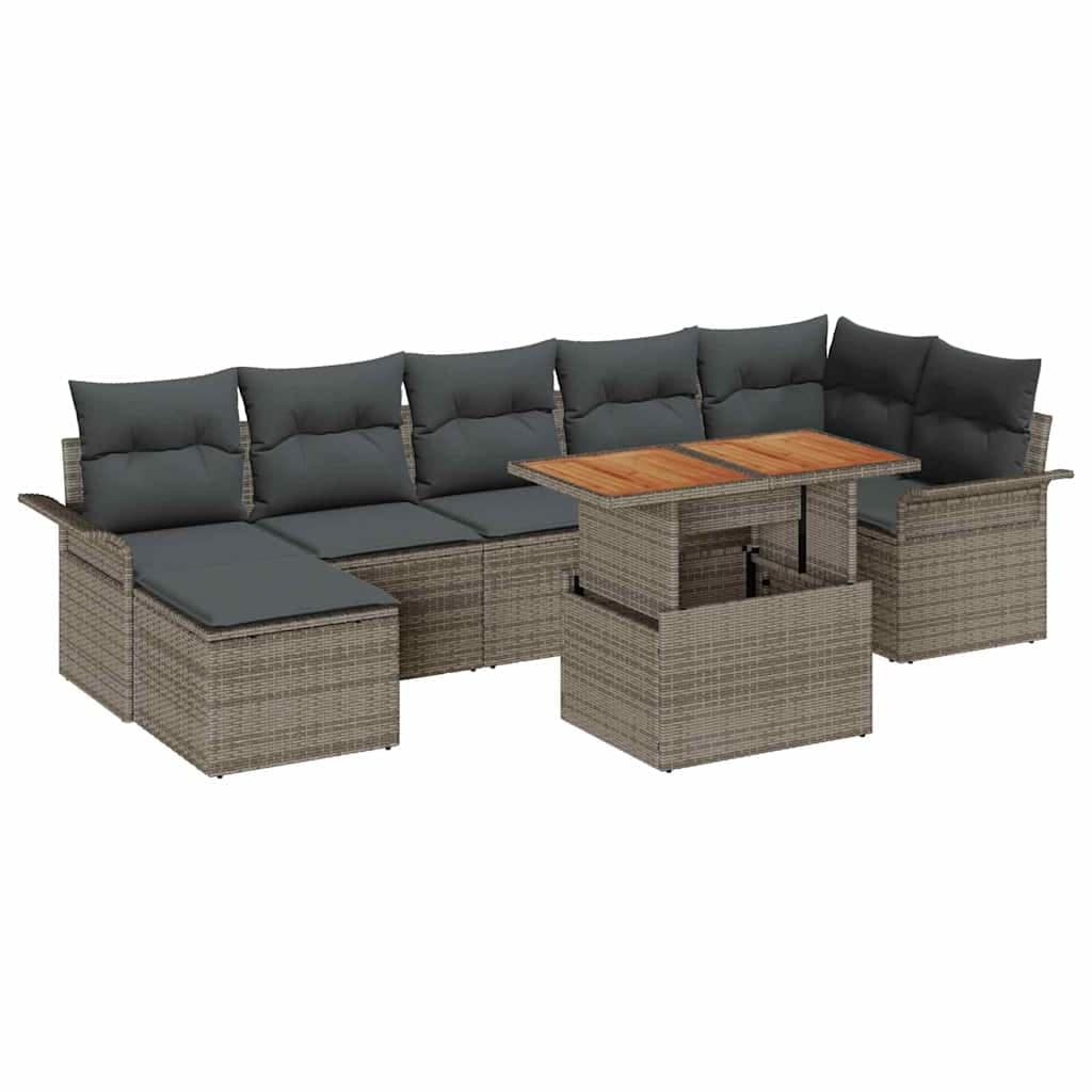 vidaXL Conjunto de Sofá de Jardim com almofada 8 pcs Cinzeto vime PE