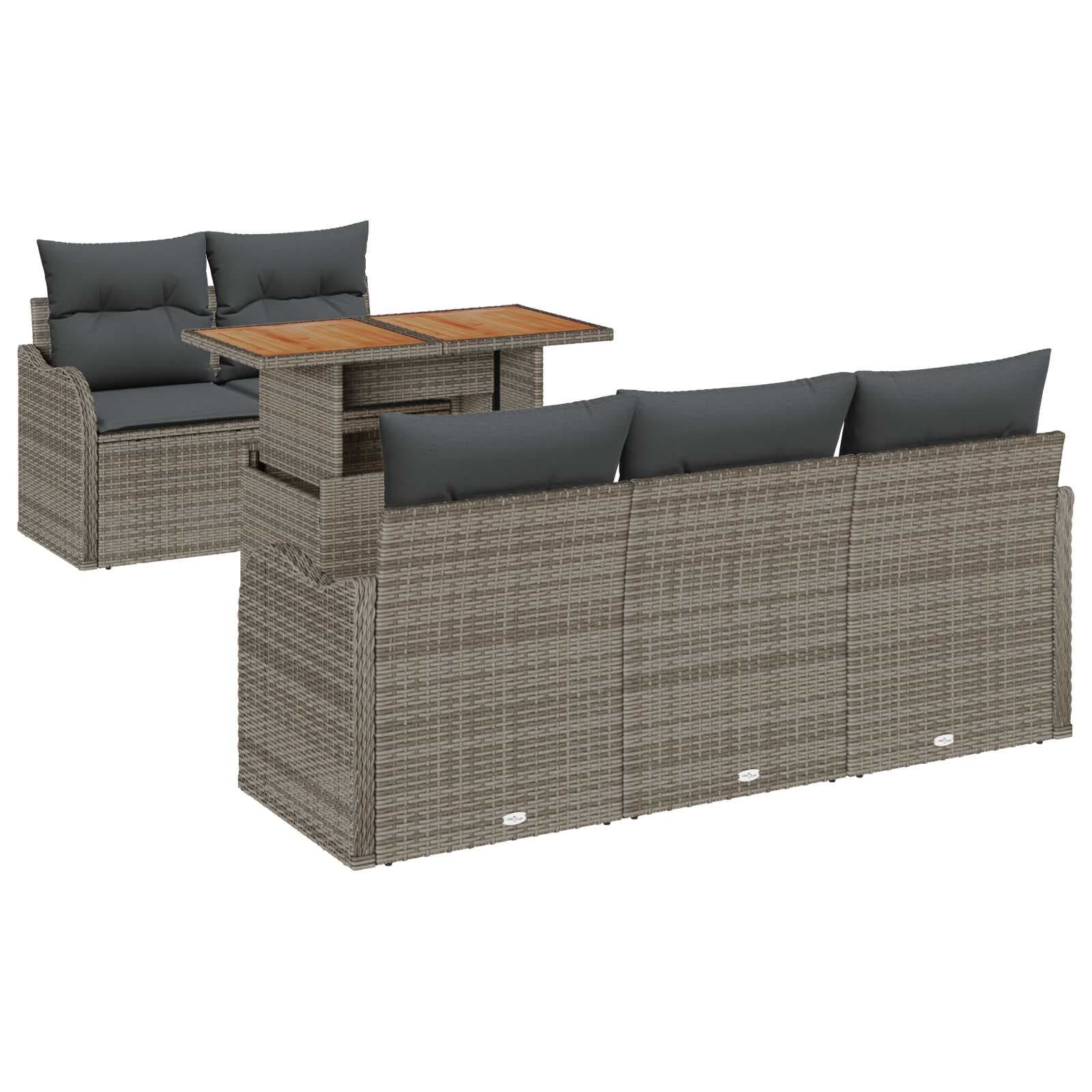 vidaXL Conjunto de Sofá de Jardim com almofada 6 pcs Cinzeto vime PE