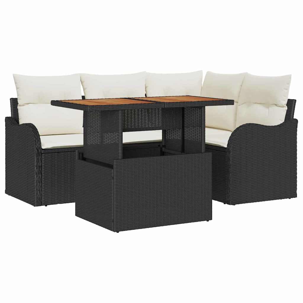 vidaXL Conjunto de Sofá de Jardim 5 pcs Preto e Creme vime PE
