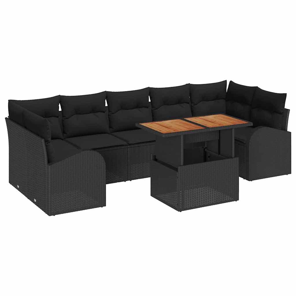 vidaXL Conjunto de Sofá de Jardim com almofada 8 pcs Preto