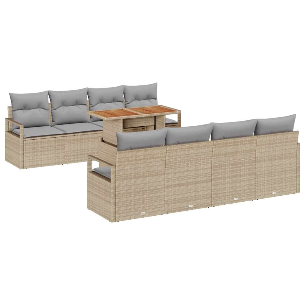 vidaXL Conjunto de Sofá de Jardim com almofada 9 pcs Bege e Cinza
