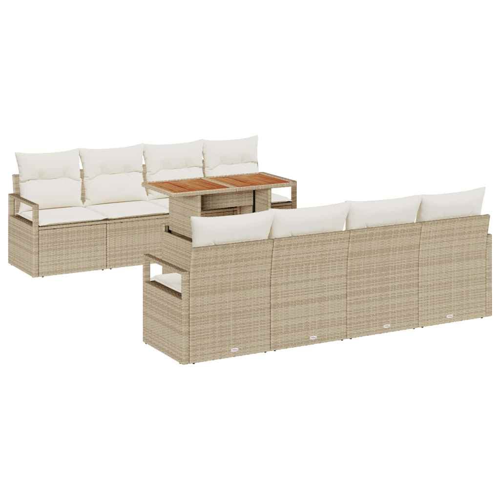 vidaXL Conjunto de Sofá de Jardim com almofada 9 pcs Bege e Creme