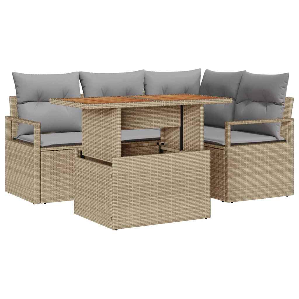 vidaXL Conjunto de Jantar para Jardim com almofada 5 pcs Bege e Cinza