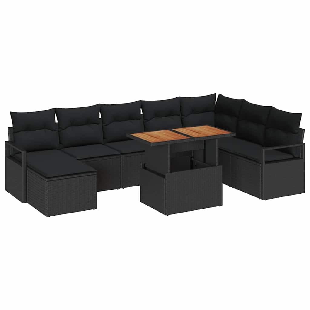 vidaXL Conjunto de Sofá de Jardim com almofada 9 pcs Preto e Marrom