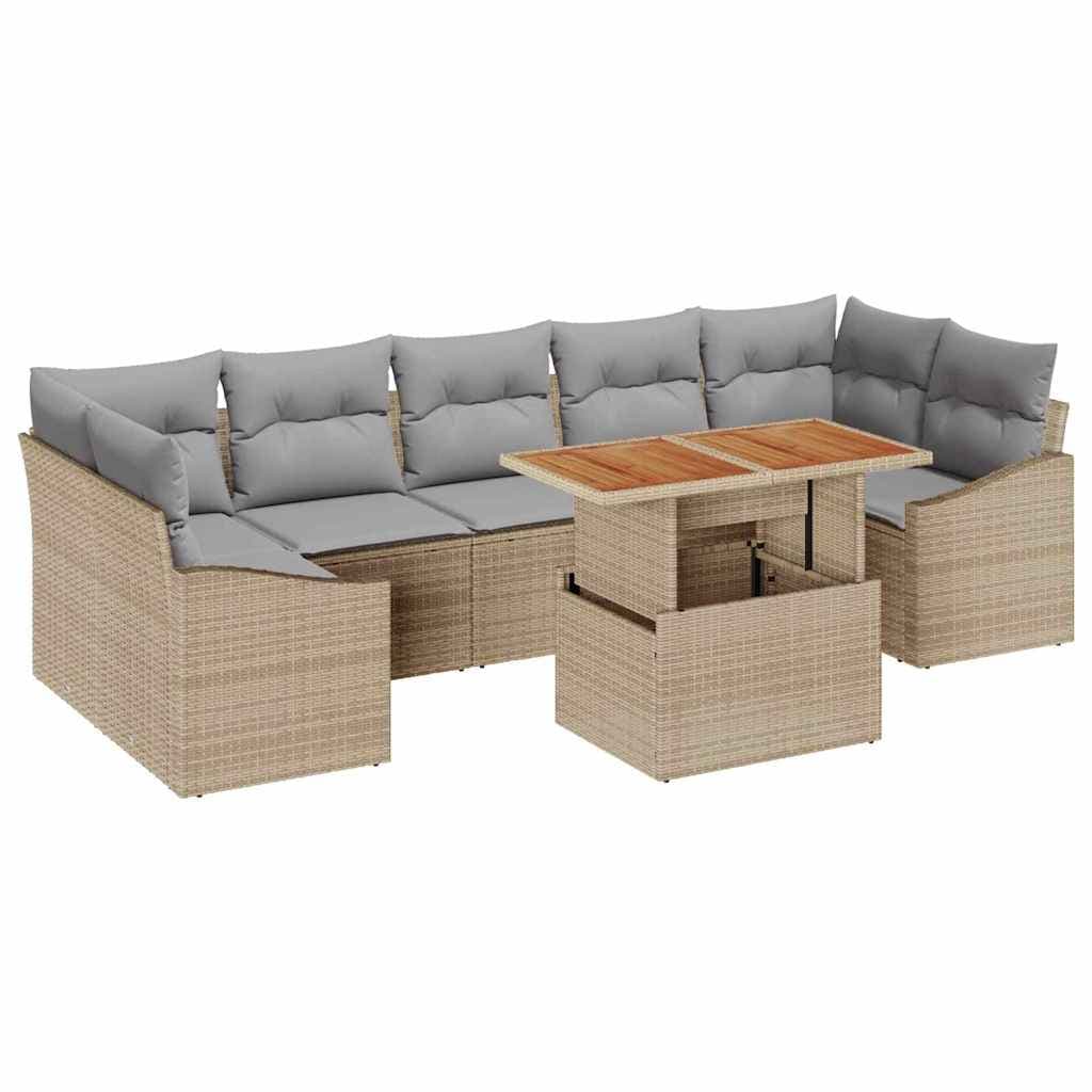 vidaXL Conjunto de Jantar para Jardim com almofada 8 pcs Bege e Cinza